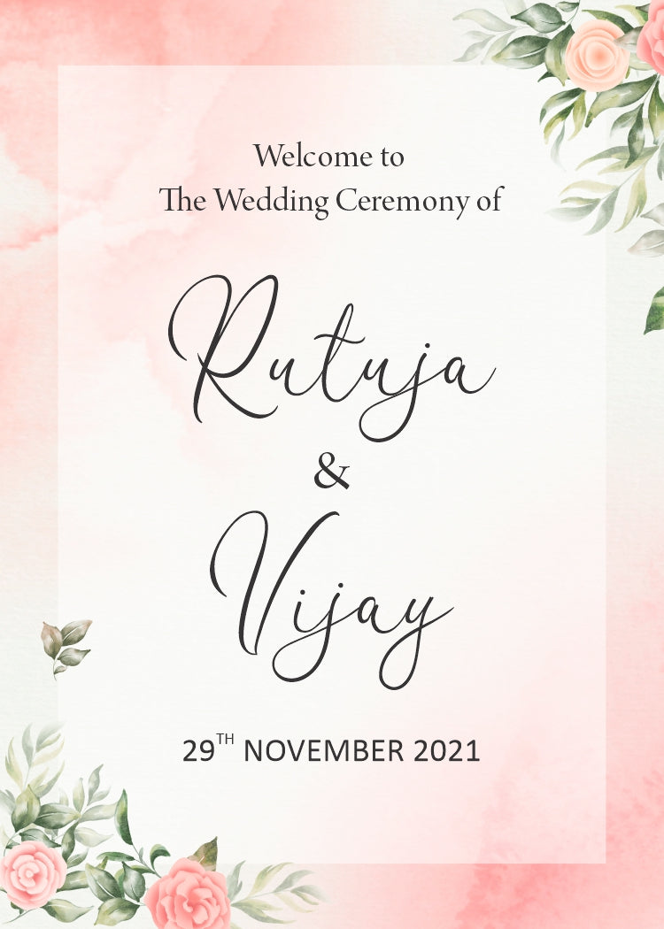 Wedding Welcome Sign Board Design Template | Floral Pink Wedding Entrance Poster | Editable Wedding Ceremony Welcome Board