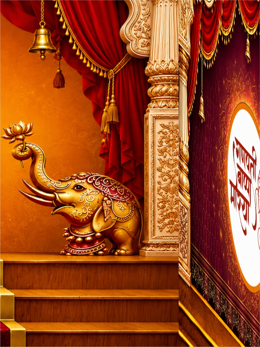 Premium Ganesh Utsav Stage Backdrop Design | HD JPG Digital Download