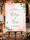 Wedding Welcome Sign Board Design Template | Floral Pink Wedding Entrance Poster | Editable Wedding Ceremony Welcome Board