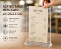 Premium Acrylic Table Menu Card Holder (Replaceable Paper Display Stand)