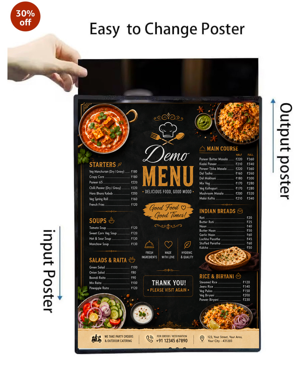 LED Menu cA3 LED Backlit Menu Display Frame with Printed Poster & Power Adapter | Slim Snap Frame for Restaurants, Cafes & Shopsard
